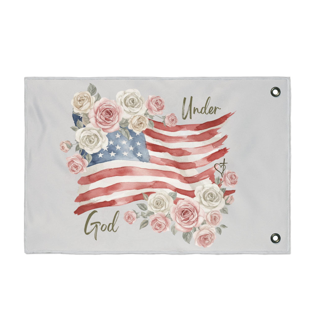 Under God American Flag - Vintage Cabbage Roses US Flower