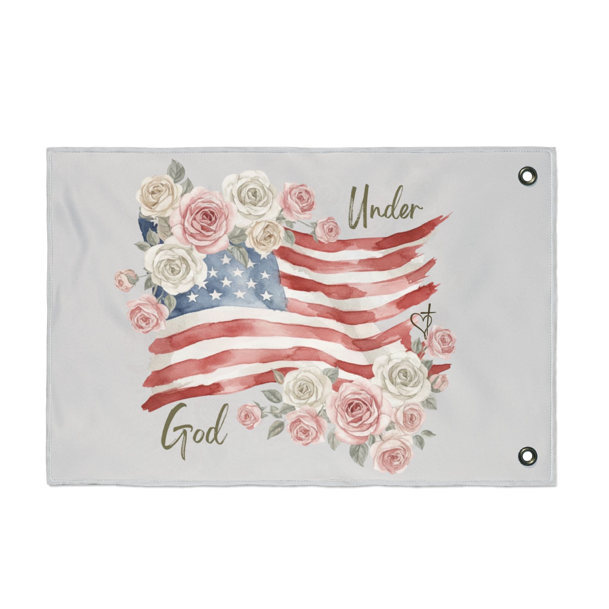 Under God American Flag - Vintage Cabbage Roses US Flower