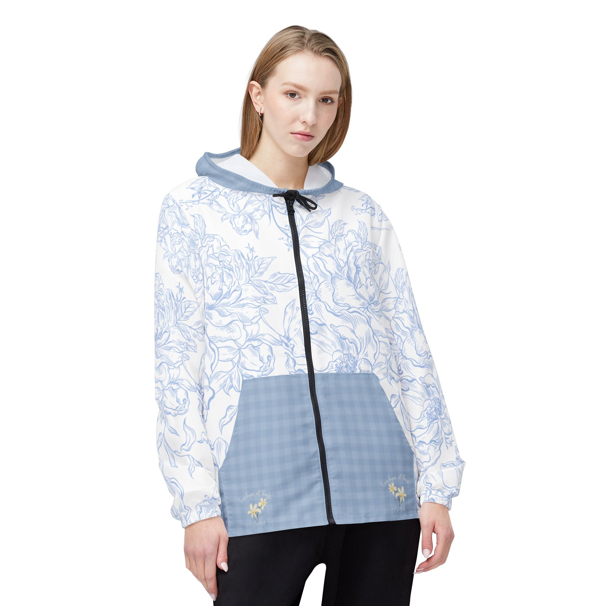 Love Hopes All Things 1 Corinthians 13:7 Floral Windbreaker Jacket for Women – Christian Faith Jacket Lightweight Spring Summer