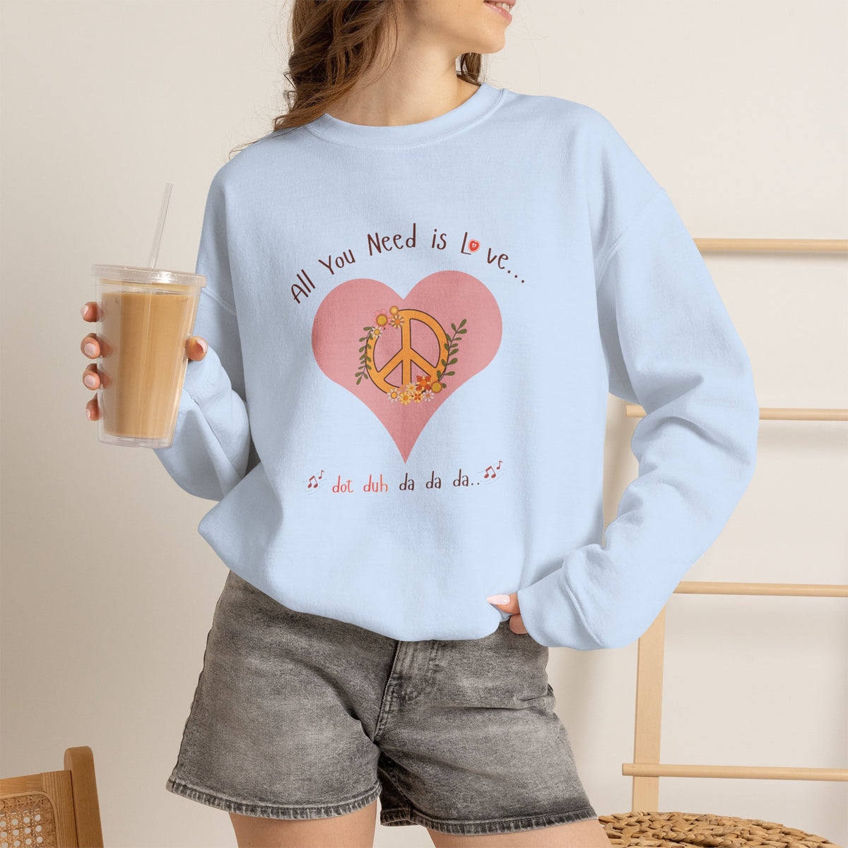 Peace and Love:  Retro All You Need is Love Sweatshirt -- For Her