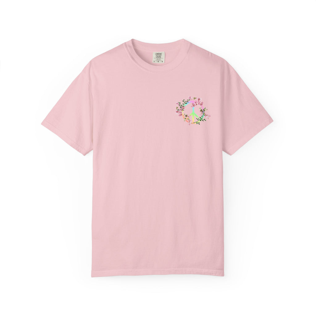 Signature Peace & Love Floral T-Shirt — Pastel Peace Sign Graphic
