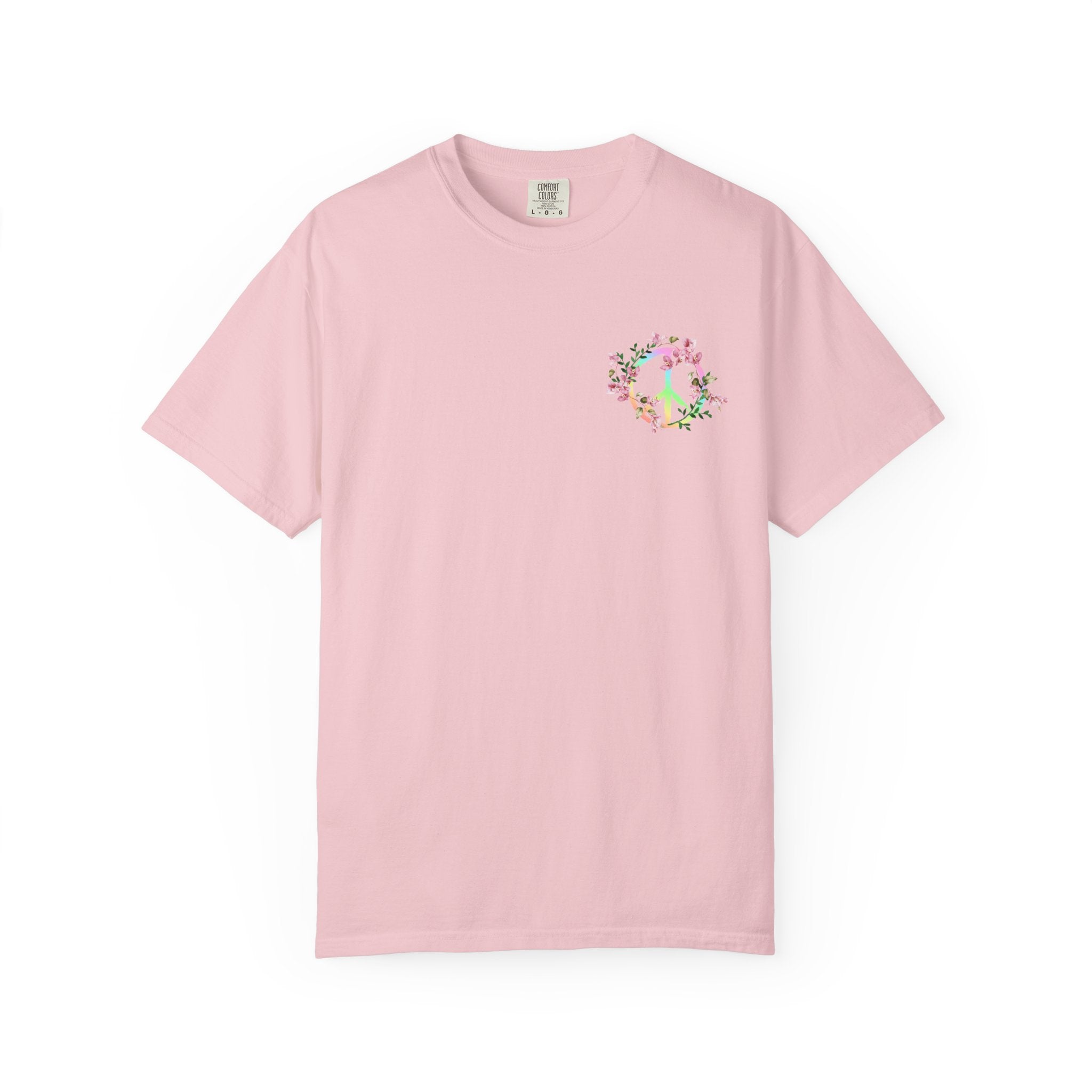 Signature Peace & Love Floral T-Shirt — Pastel Peace Sign Graphic