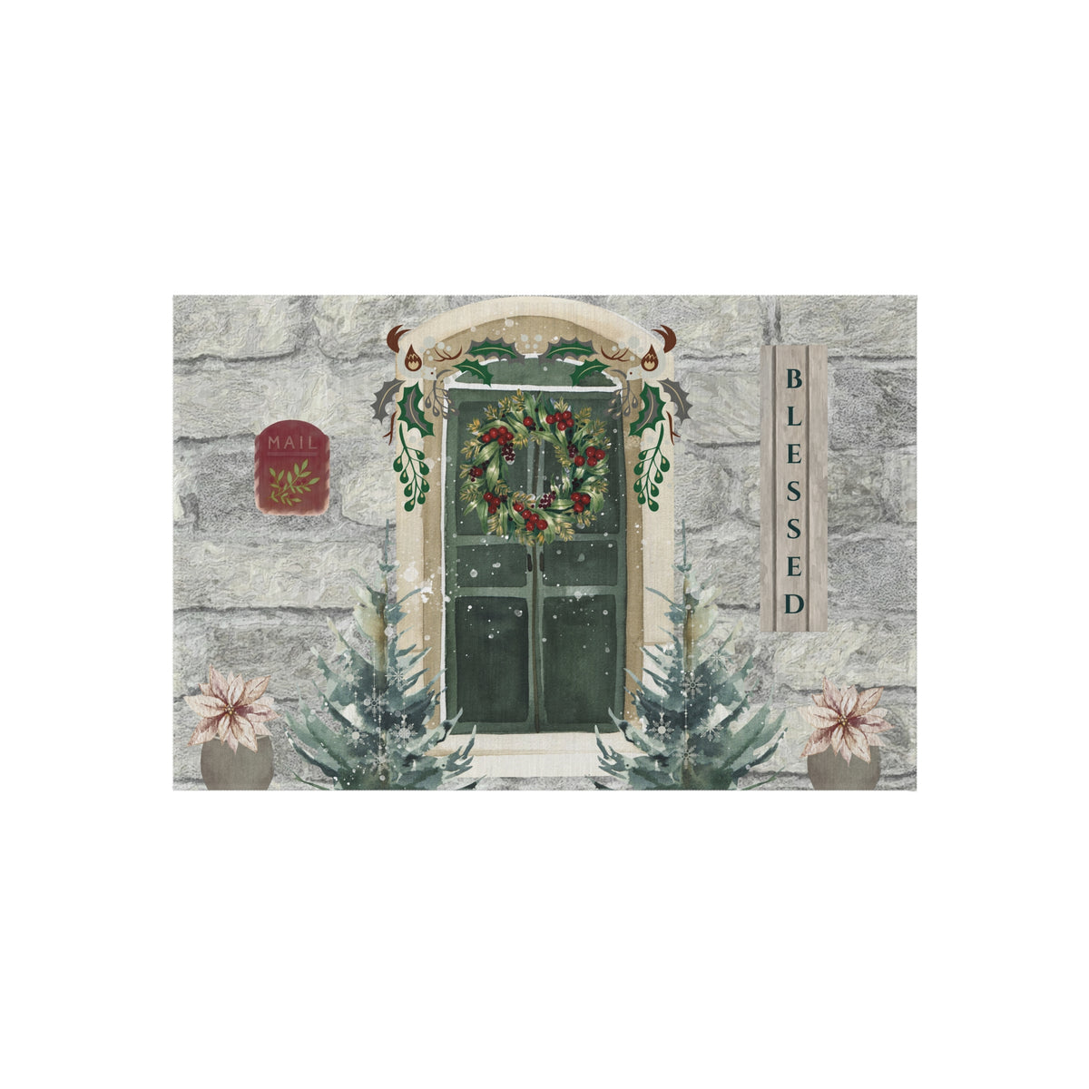 Blessed | Christmas Cottage Door Outdoor Rug