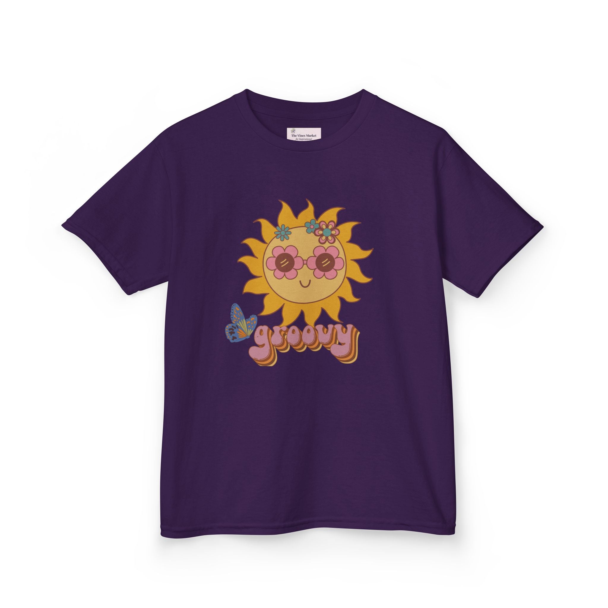 Peace and Love Groovy Sun Kids Tee — Retro 70s Graphic T-Shirt for Boys & Girls