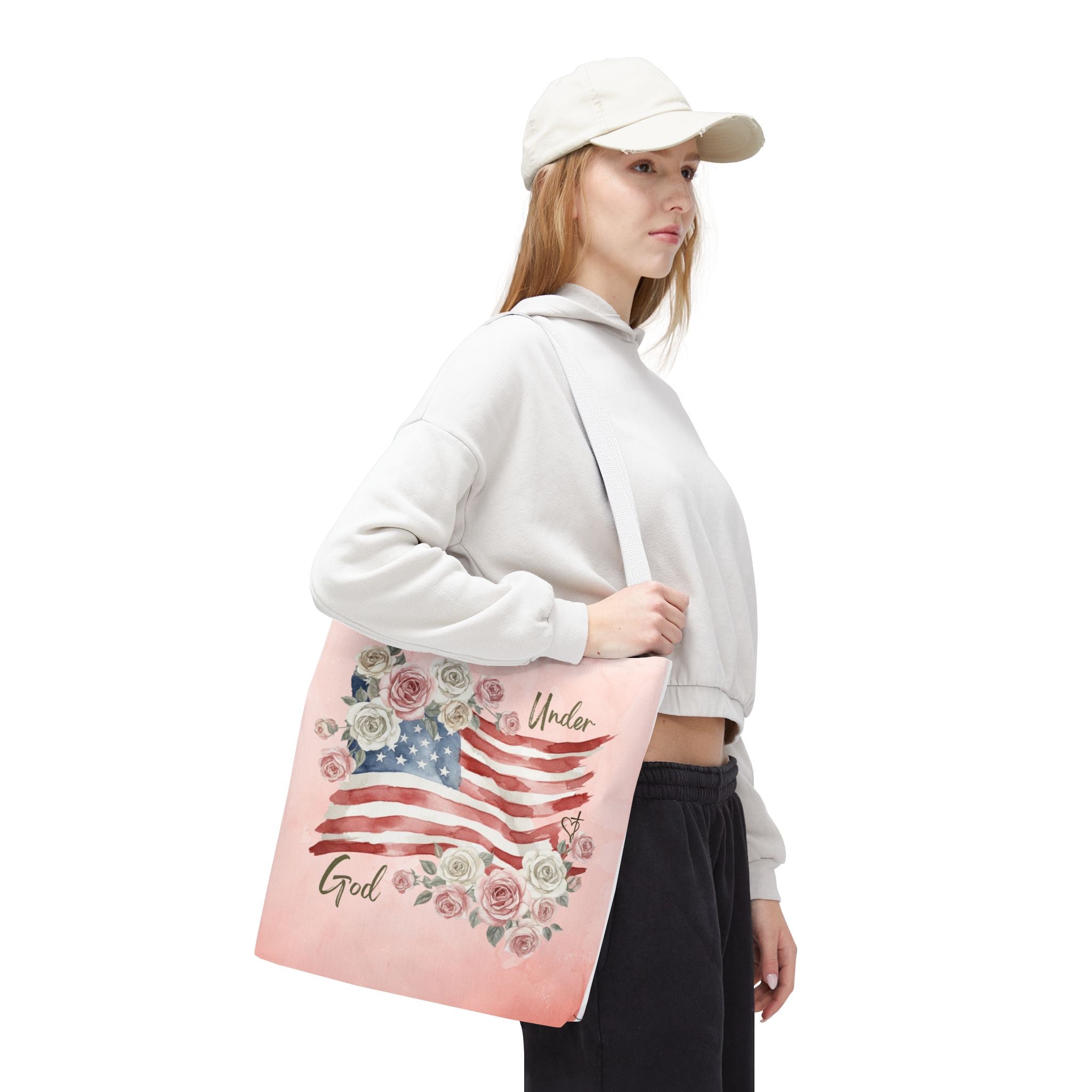 Under God | Watercolor Flag & Roses Tote Bag