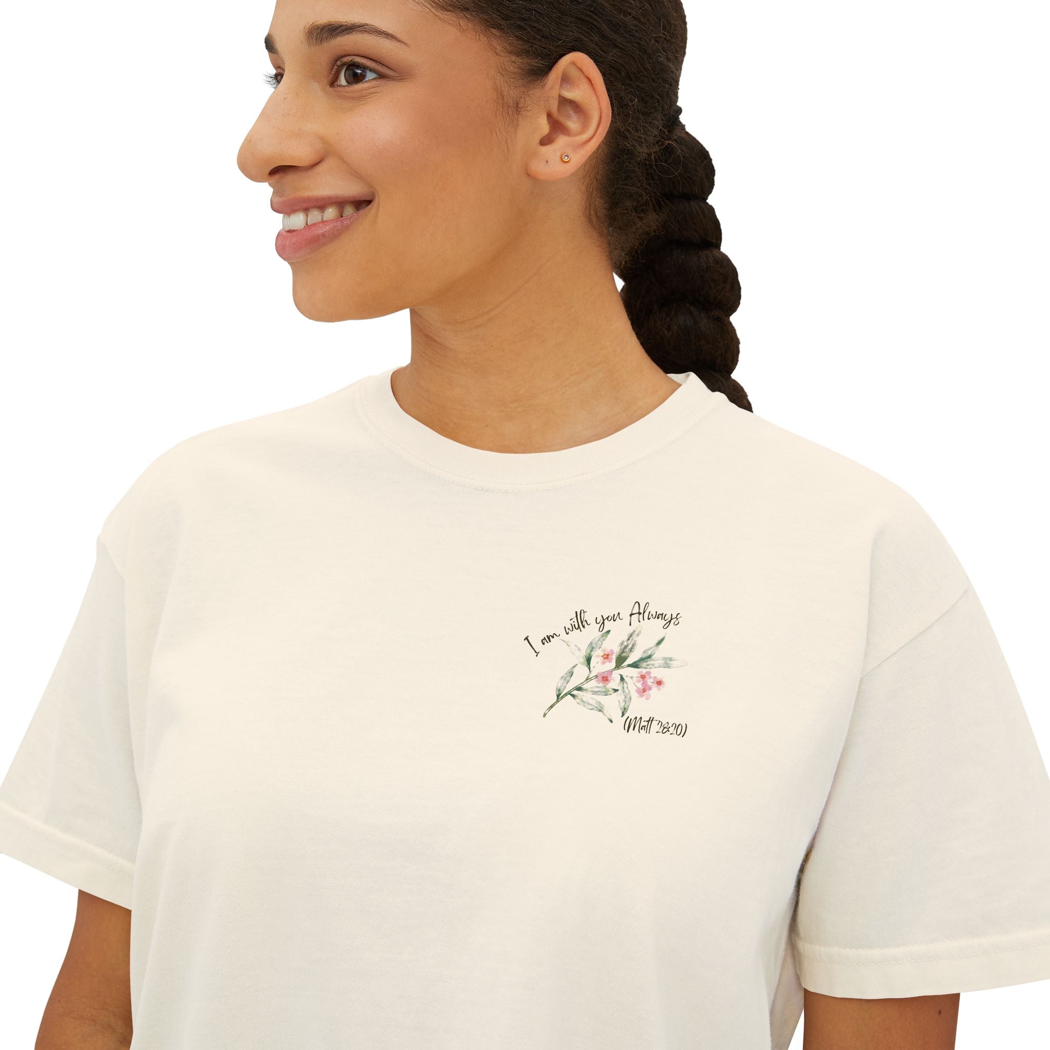 I Am With You Always | Matthew 28:20 Floral Cropped T-Shirt – Faith Tee Adult Female