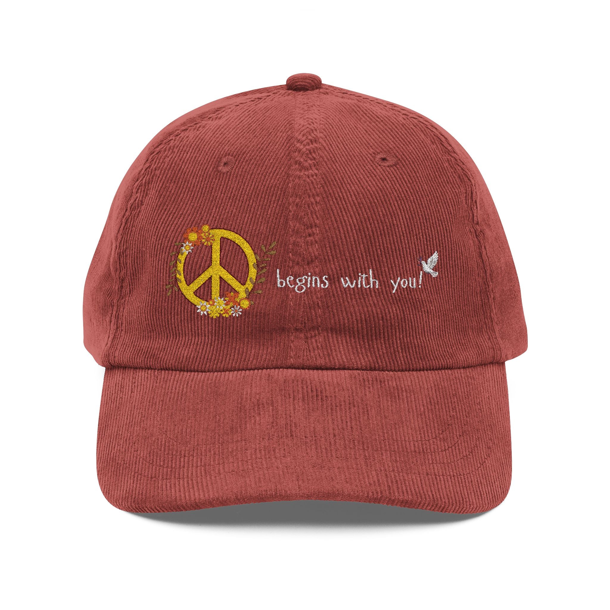 Adult Unisex Retro Corduroy Cap: Embroidered Peace I Give You