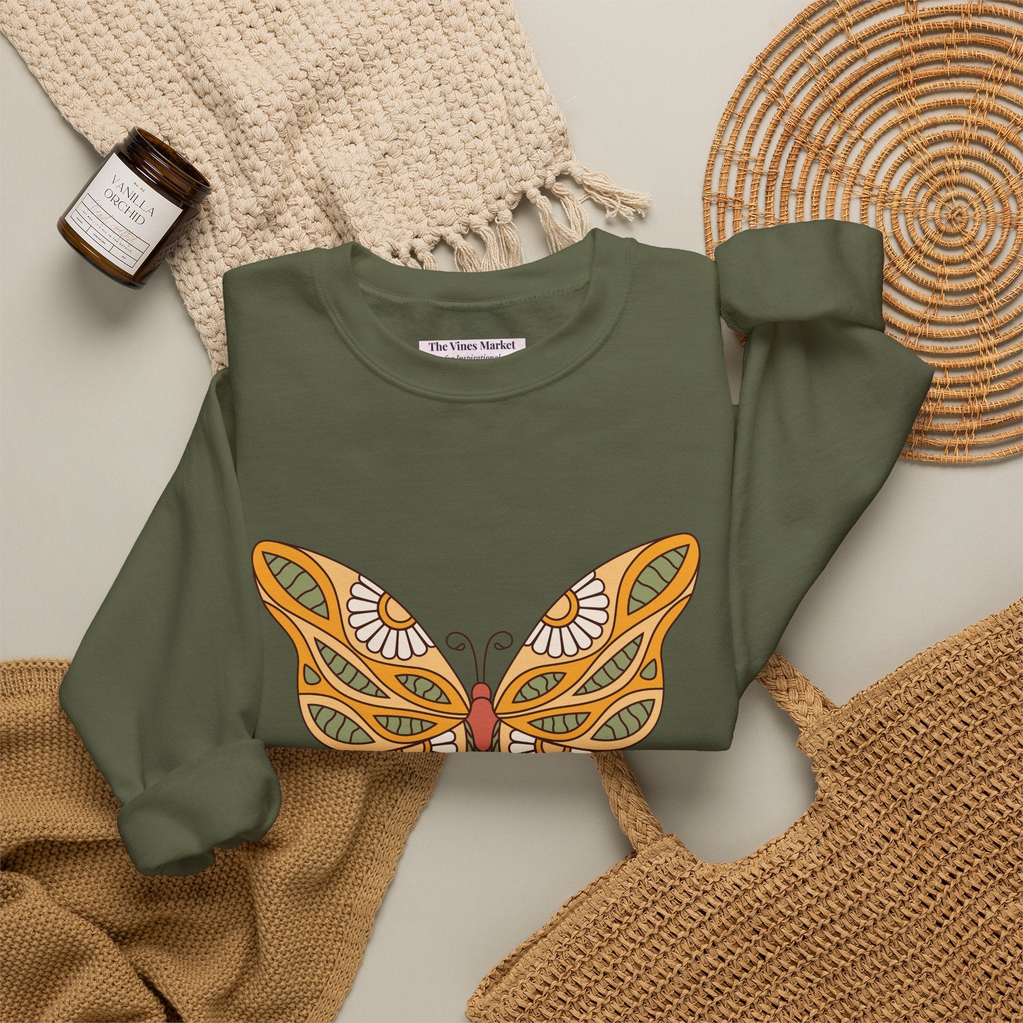 Peace and Love Butterfly Crewneck Sweatshirt — Retro Floral for Her