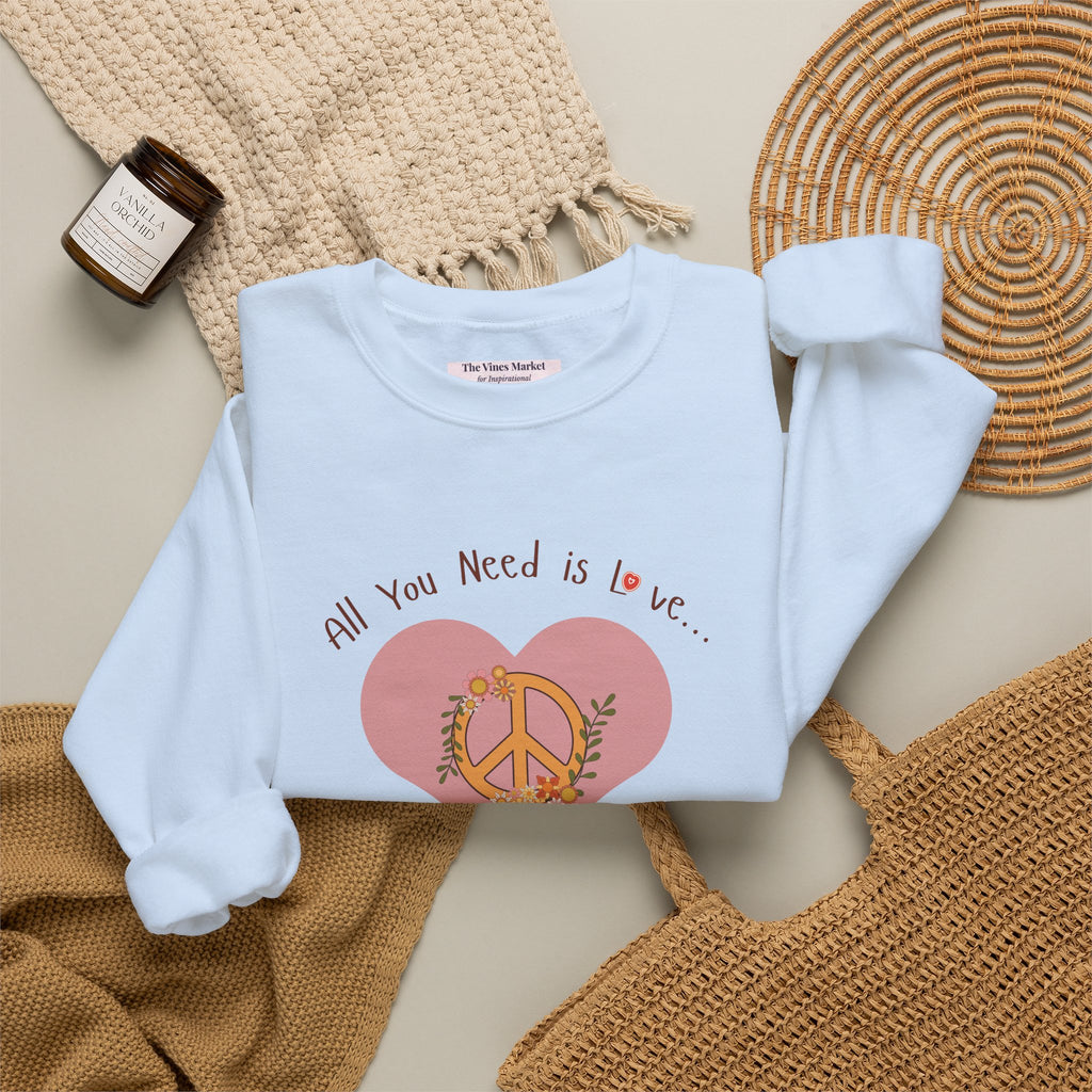 Peace and Love:  Retro All You Need is Love Sweatshirt -- For Her