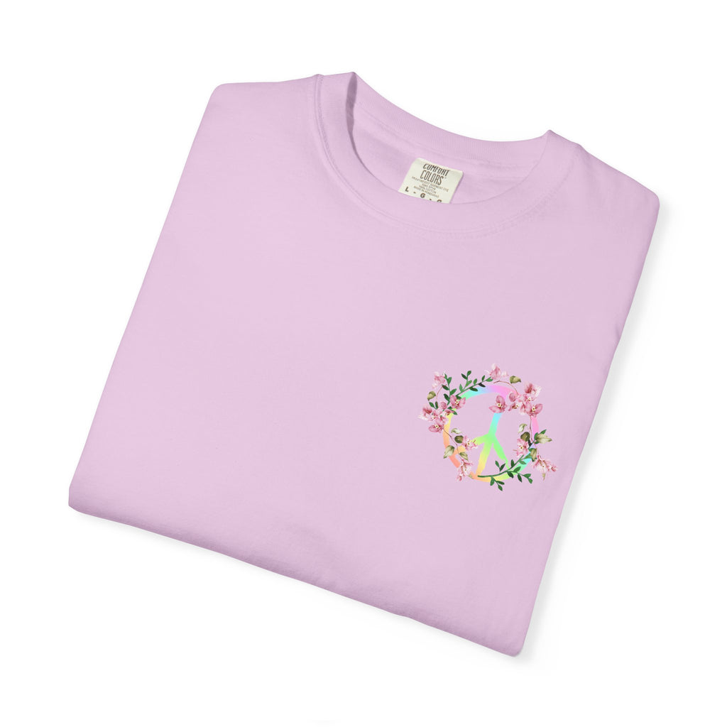 Signature Peace & Love Floral T-Shirt — Pastel Peace Sign Graphic