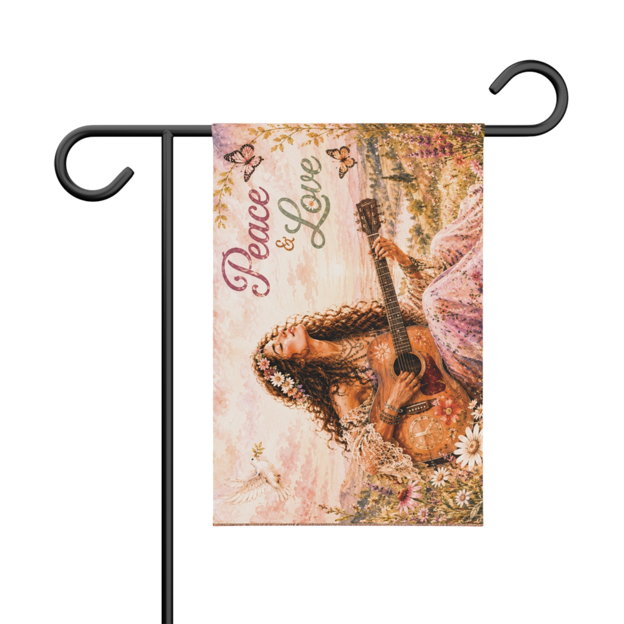 Peace & Love Boho Garden Banner — Faith-Inspired Floral Garden Flag