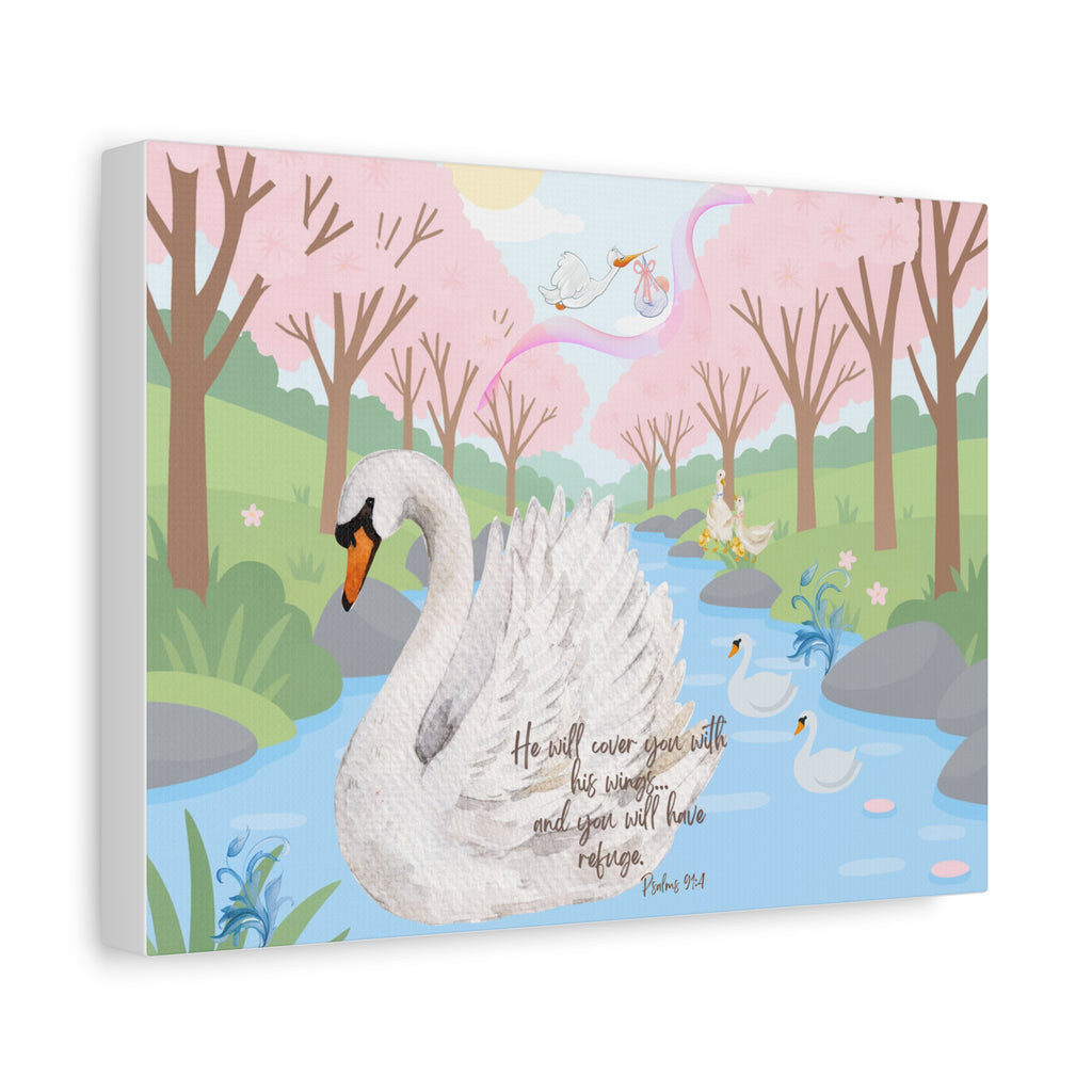 Matte Canvas, Stretched, "Under His Wings you will find Refuge"  Psalm 91:4 Baby Girl