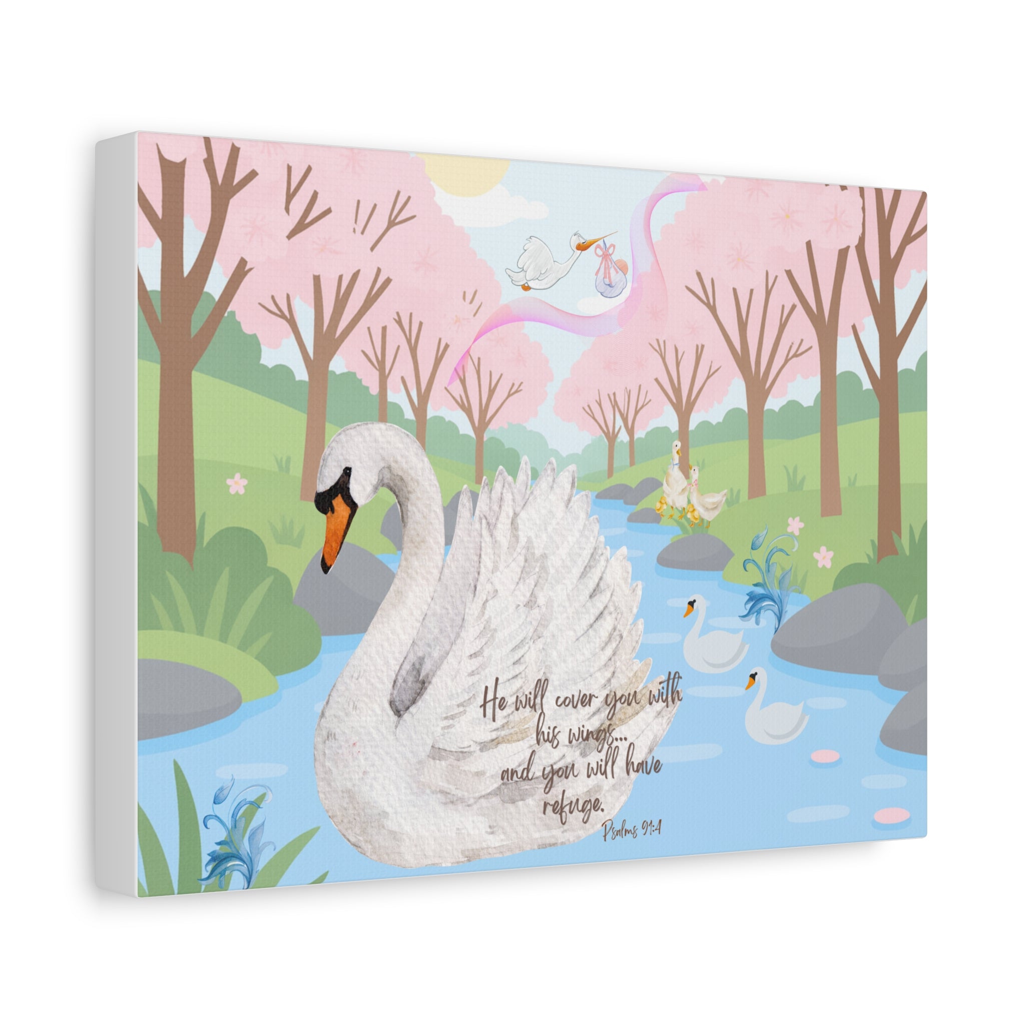 Matte Canvas, Stretched, "Under His Wings you will find Refuge"  Psalm 91:4 Baby Girl
