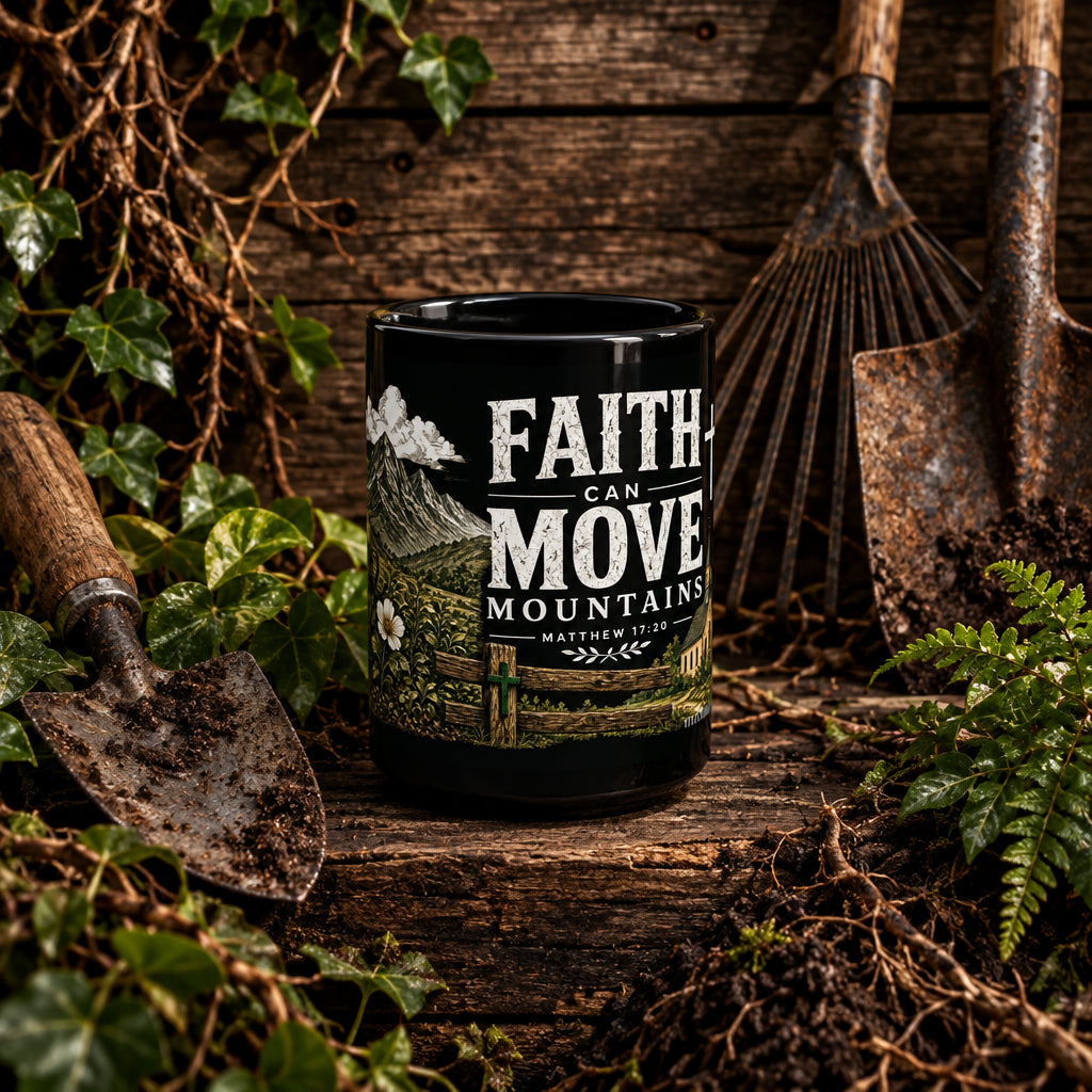 Faith Can Move Mountains | Black Ceramic Mug, 15oz
