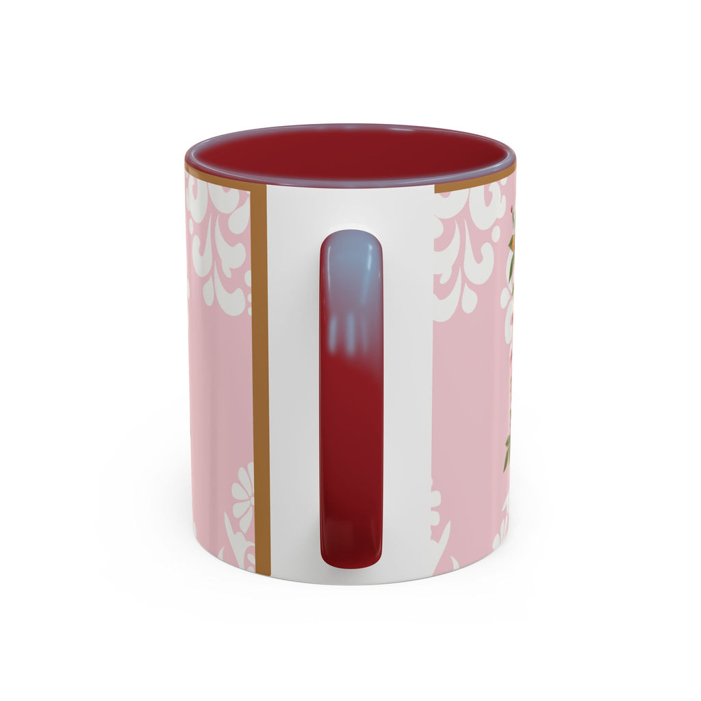 Peace and Love Coffee Mug — John 14:27 Pink Damask & Olive Floral Accent(11, 15oz)