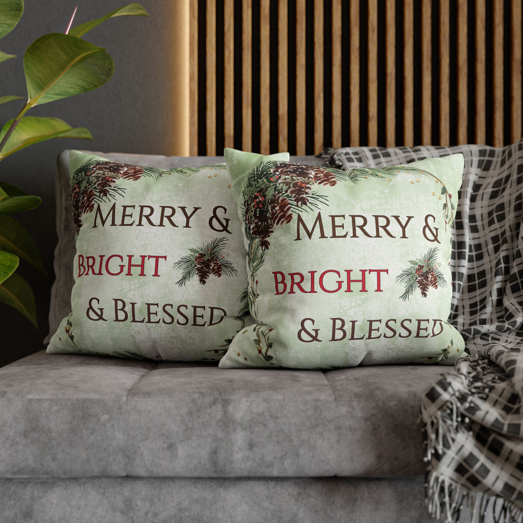 Merry & Bright & Blessed | Christmas Throw Pillow Cover