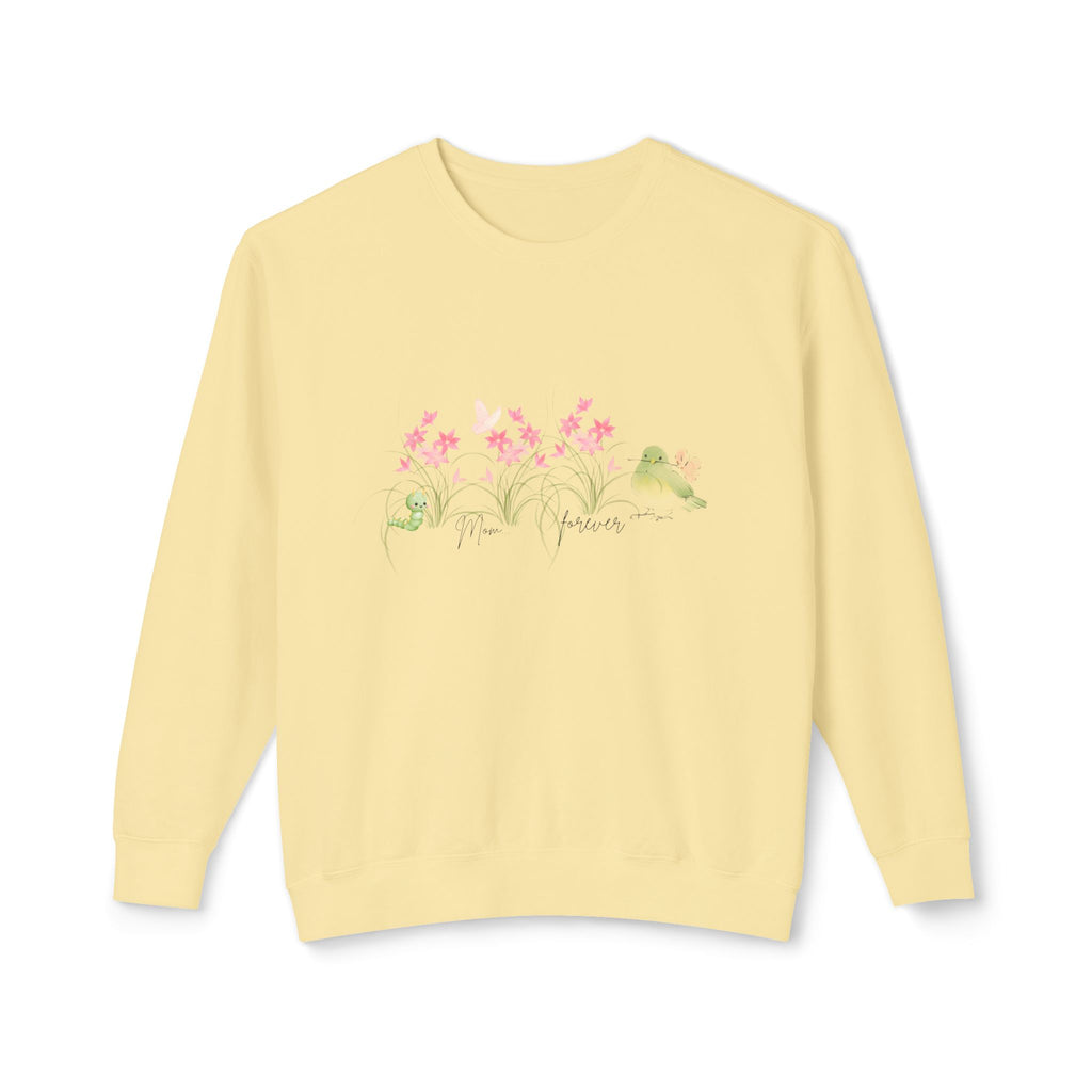 Female Adult Lightweight Crewneck Sweatshirt: Mom… Forever – Nurturing Floral