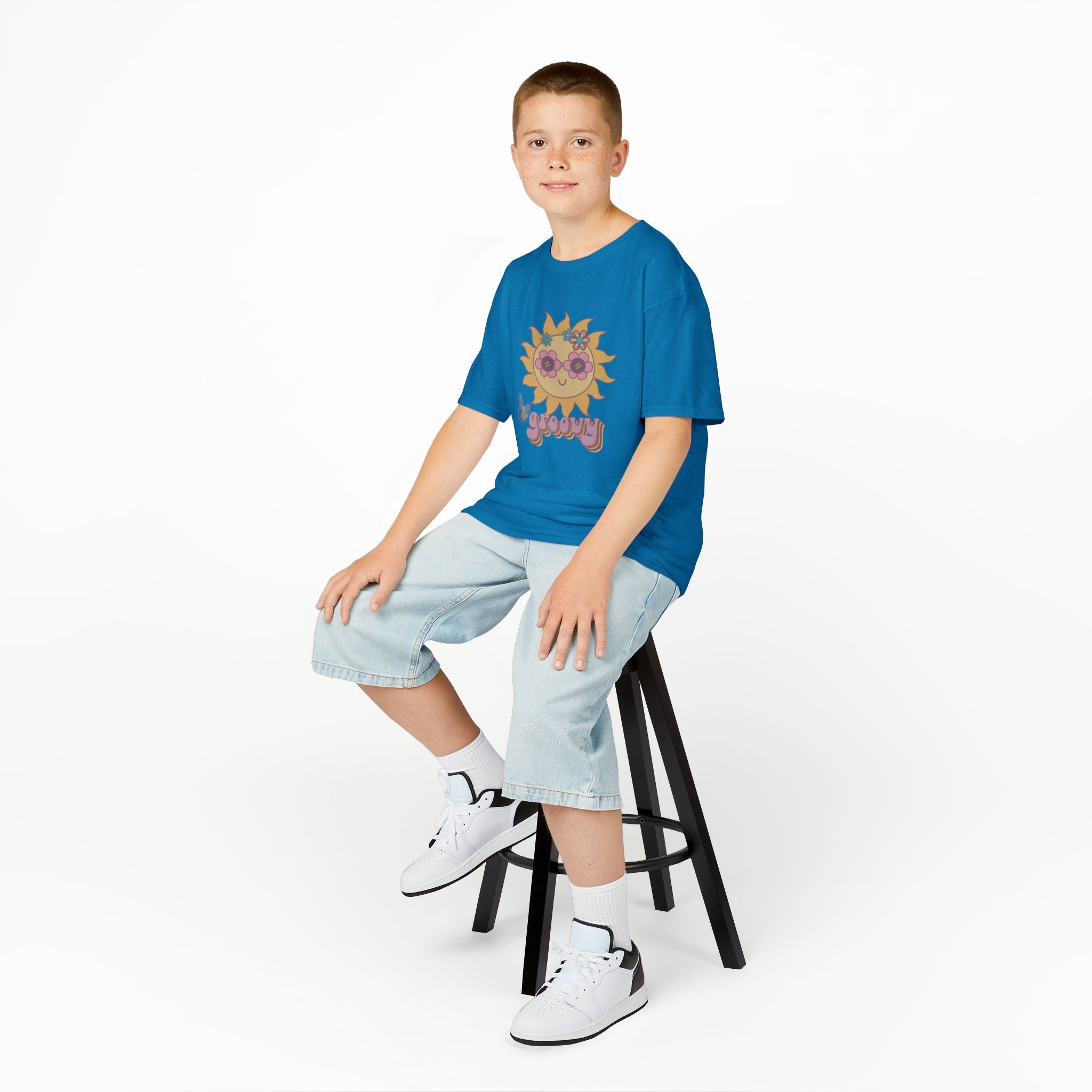 Peace and Love Groovy Sun Kids Tee — Retro 70s Graphic T-Shirt for Boys & Girls
