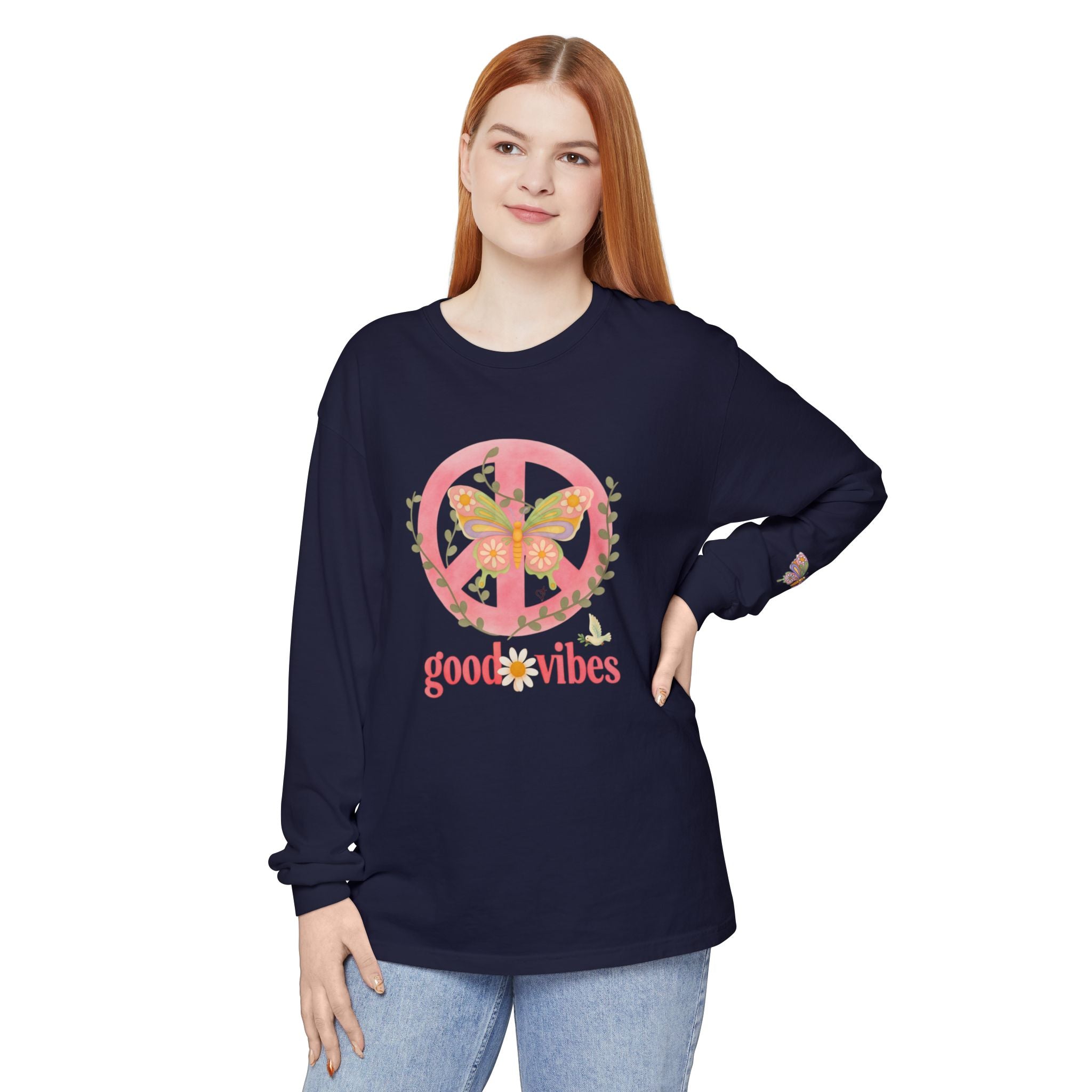 Peace and Love Soft Long Sleeve Good Vibes T-Shirt -- for Her