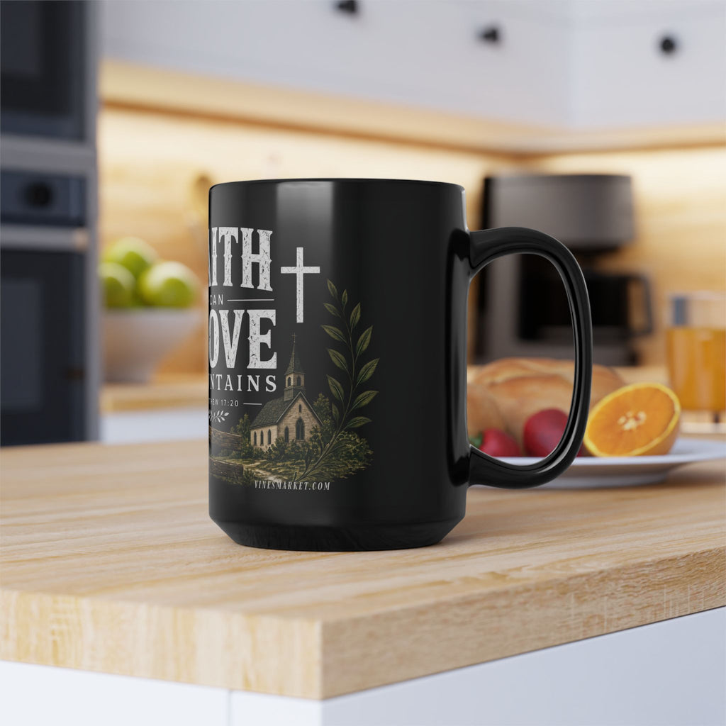 Faith Can Move Mountains | Black Ceramic Mug, 15oz