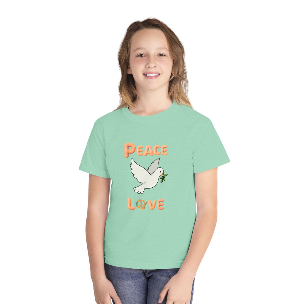 Unisex Youth Cotton Retro Tee:  Peace and Love
