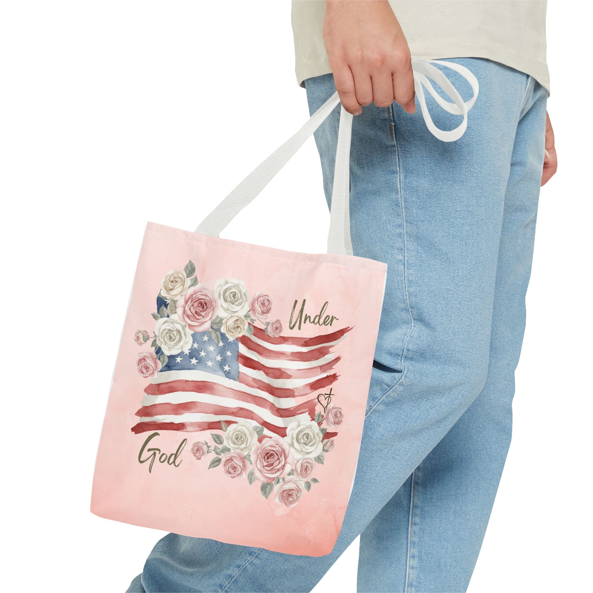 Under God | Watercolor Flag & Roses Tote Bag