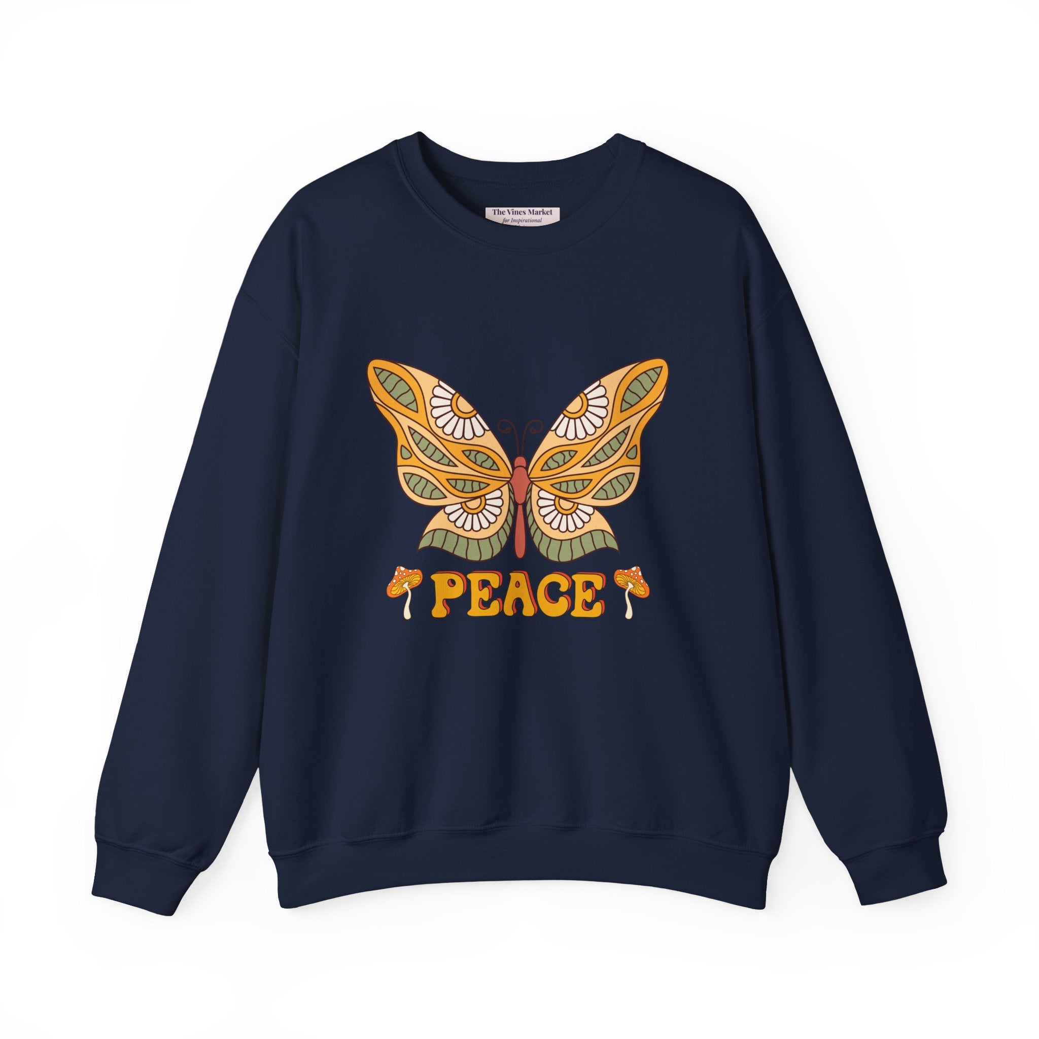 Peace Butterfly Crewneck Sweatshirt — Retro Floral Graphic Pullover