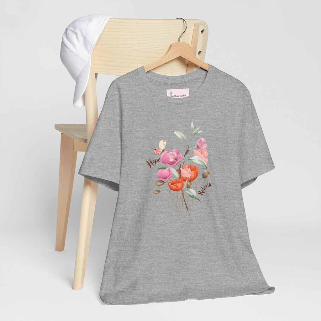 Relaxed Adult Female Comfort Tee: Hope & Rebirth Floral Tee – Easter Collection