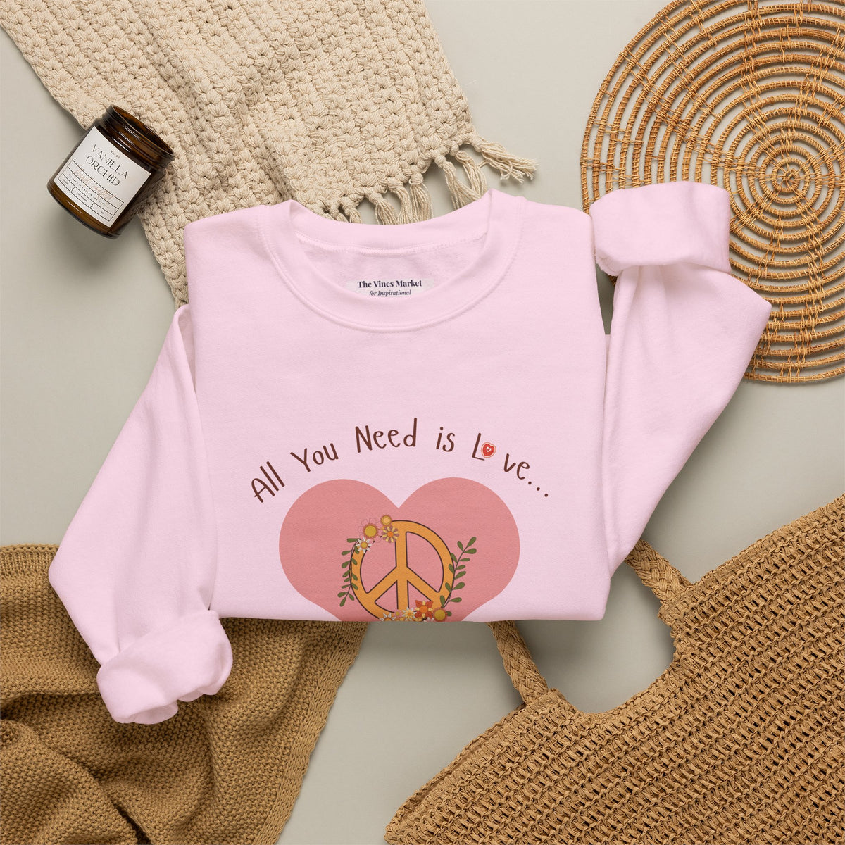 Peace and Love:  Retro All You Need is Love Sweatshirt -- For Her