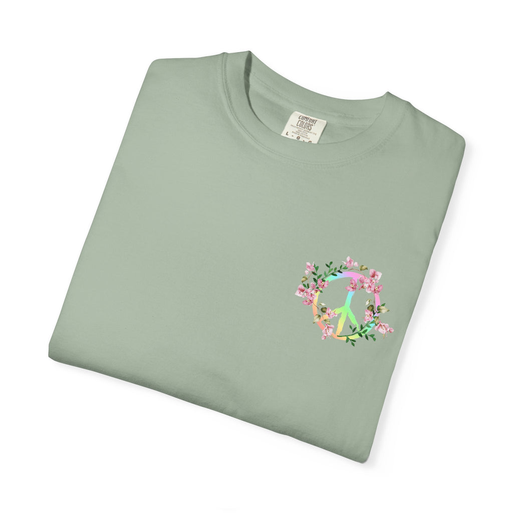Signature Peace & Love Floral T-Shirt — Pastel Peace Sign Graphic