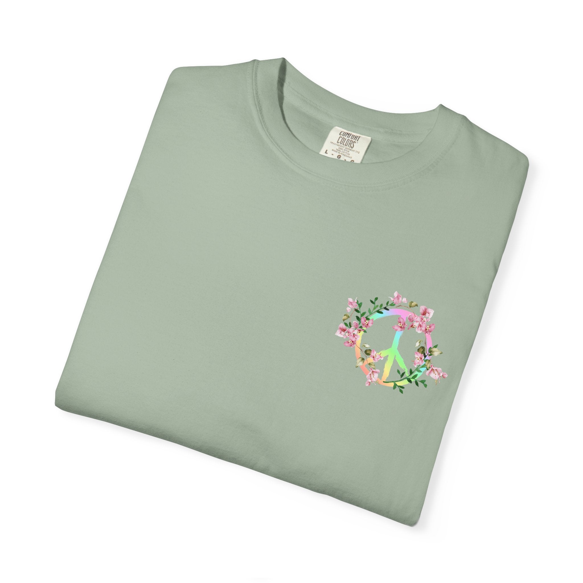 Signature Peace & Love Floral T-Shirt — Pastel Peace Sign Graphic