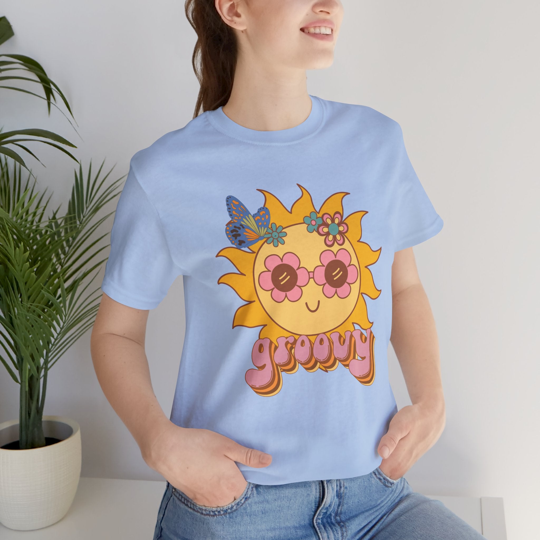 Peace and Love Groovy Sunflower Tee — 70s Retro Sun Graphic For Her