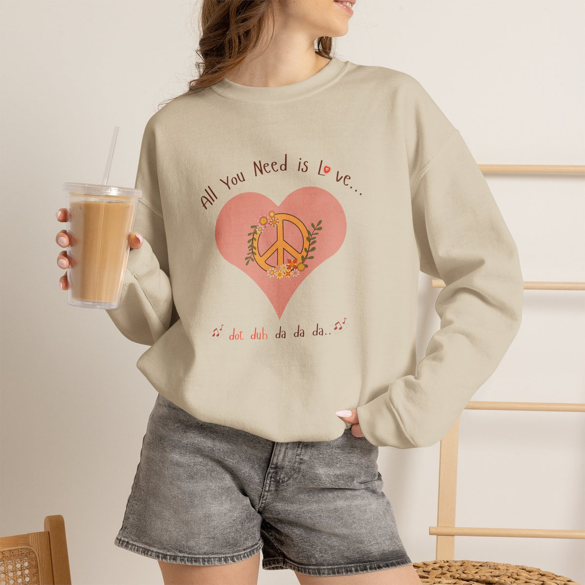 Peace and Love:  Retro All You Need is Love Sweatshirt -- For Her