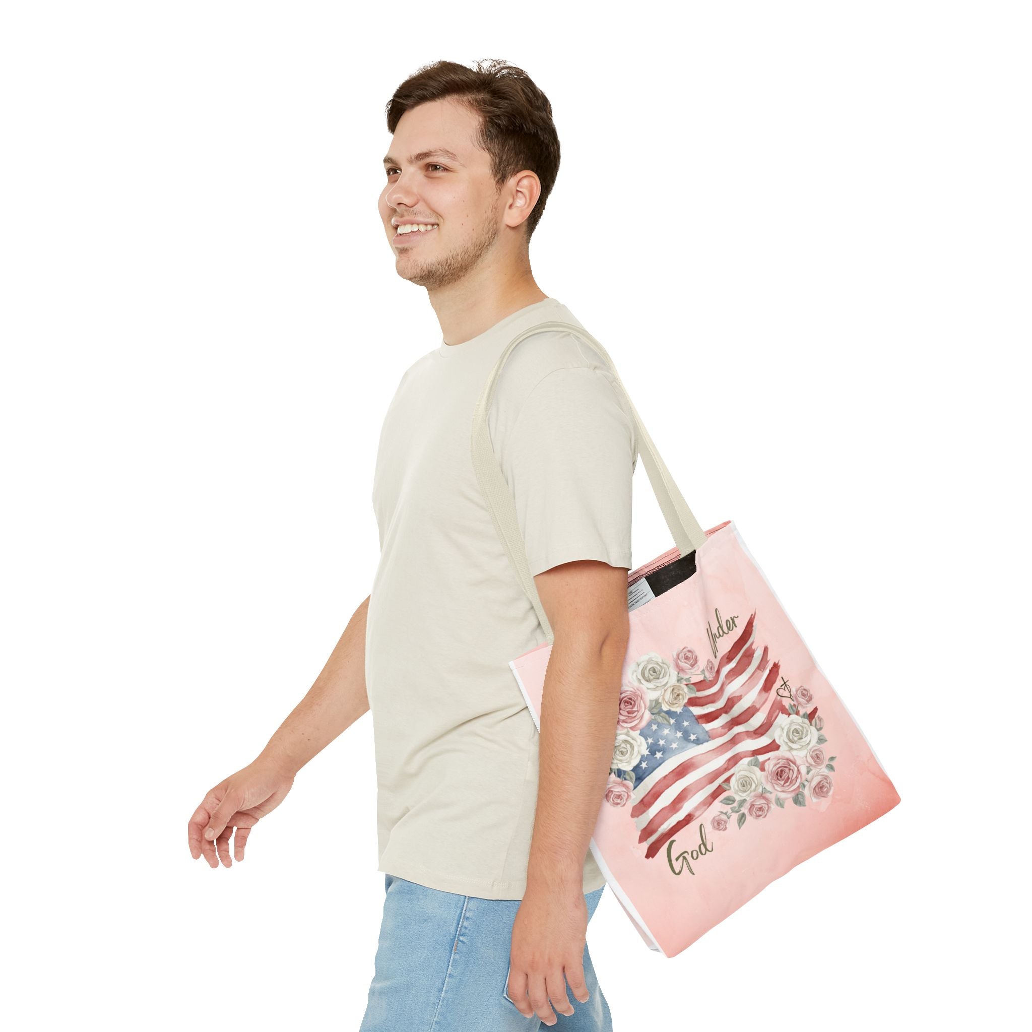 Under God | Watercolor Flag & Roses Tote Bag