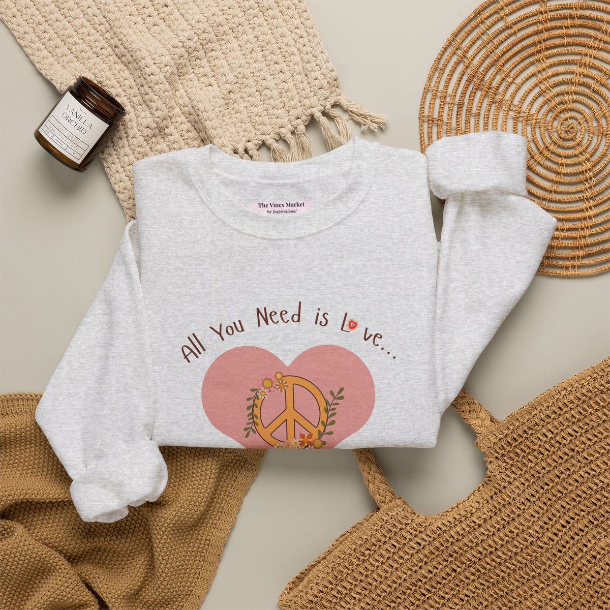 Peace and Love:  Retro All You Need is Love Sweatshirt -- For Her