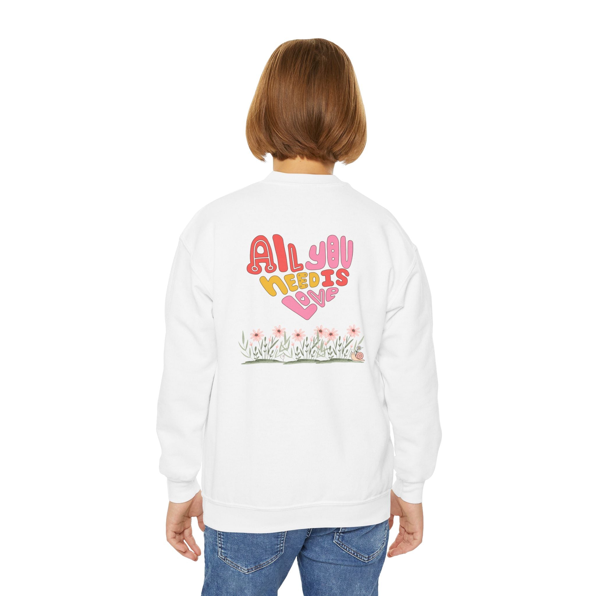 Youth Female Retro Crewneck Sweatshirt:  All You Need is Love