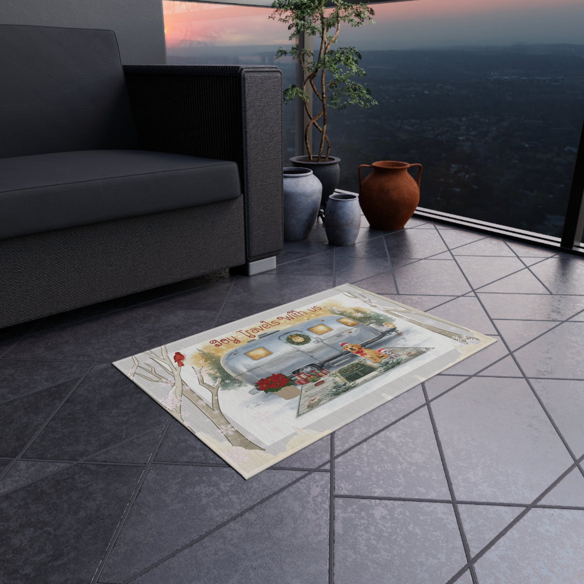 Joy Travels With Us | RV Christmas Outdoor Rug