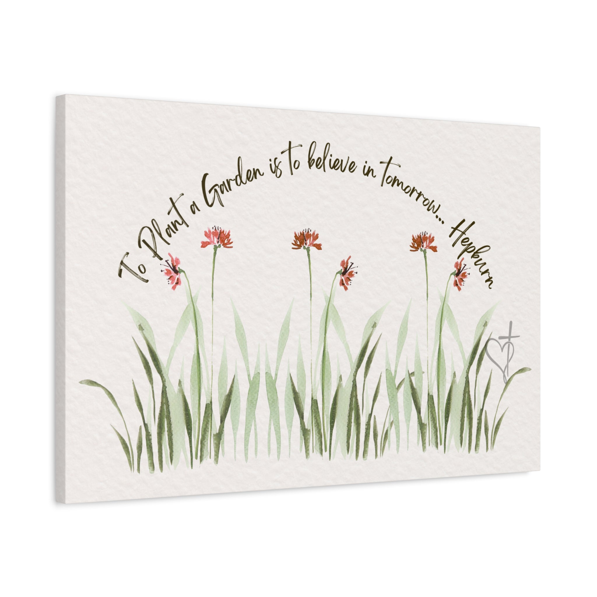 To Plant a Garden Is to Believe in Tomorrow Canvas Print – Audrey Hepburn Quote (Beige) Matte Stretched Wall Art