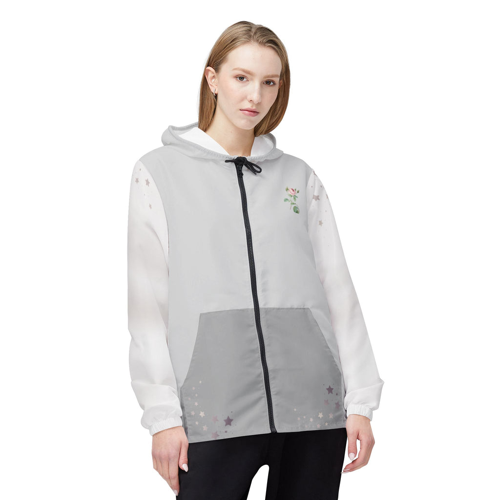 Under God | Gray Watercolor Roses & Flag Women's Windbreaker Jacket