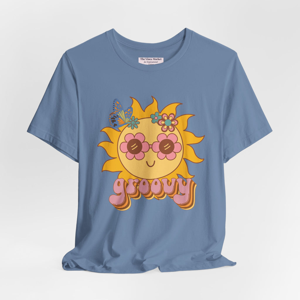 Groovy Sunflower Tee — 70s Retro Sun Graphic T-Shirt