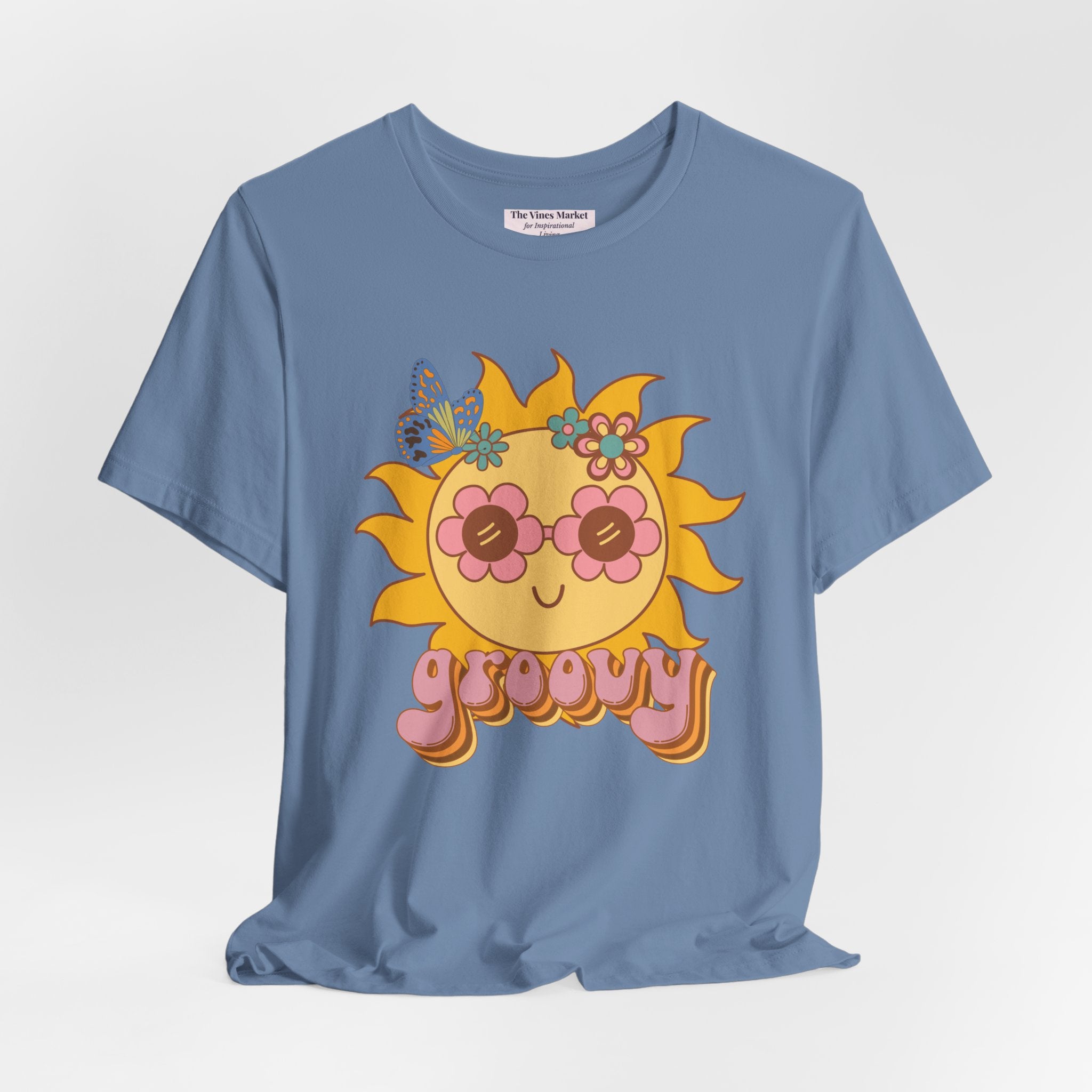 Groovy Sunflower Tee — 70s Retro Sun Graphic T-Shirt