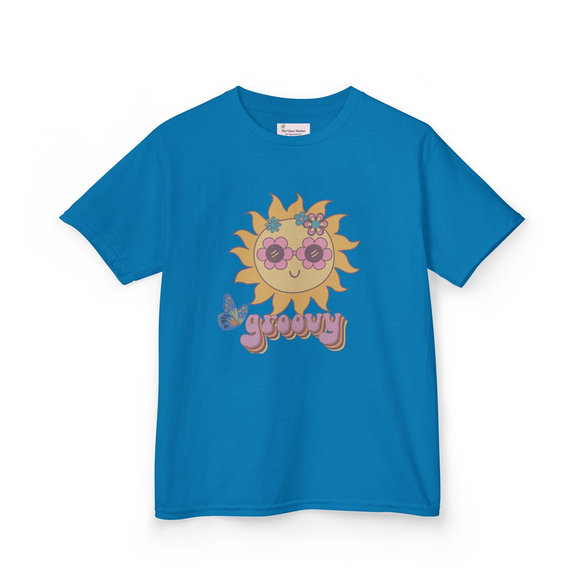 Peace and Love Groovy Sun Kids Tee — Retro 70s Graphic T-Shirt for Boys & Girls