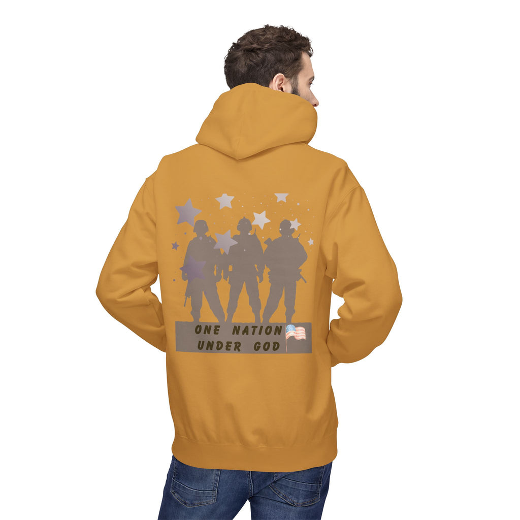 One Nation Under God | Patriotic Soldiers Zipped Hoodie: Men's Midweight Softstyle Fleece Hoodie