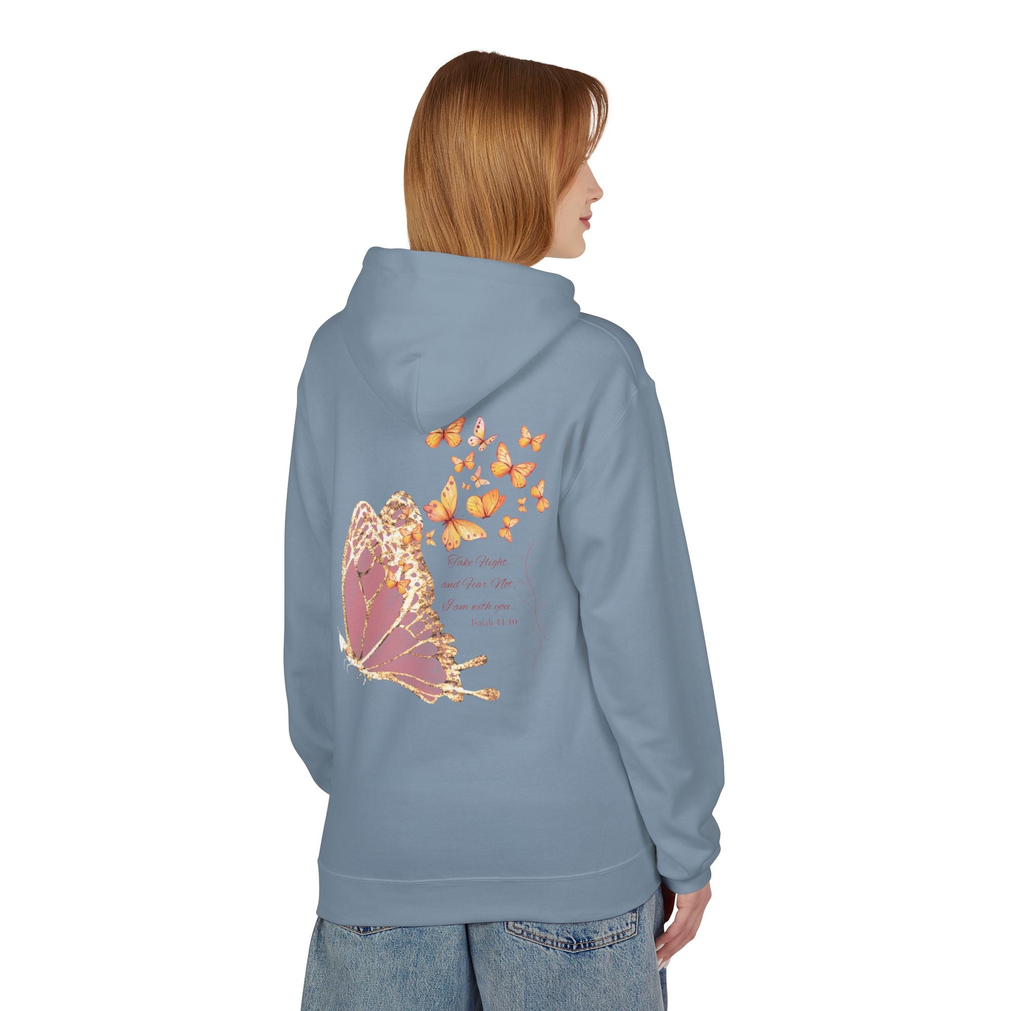 Adult Female Lightweight Soft Fleece Style Hoodie With Pockets:  "I am With You"  (Isaiah 41:10)