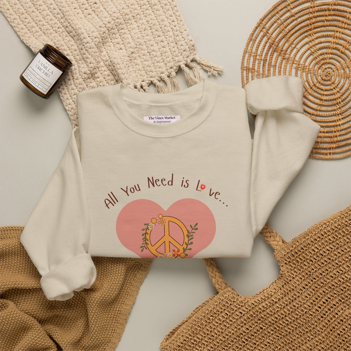 Peace and Love:  Retro All You Need is Love Sweatshirt -- For Her