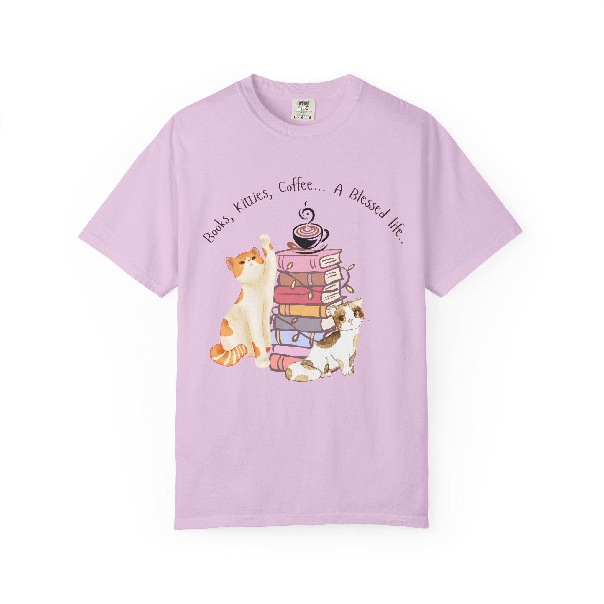 Adult Female Books, Kitties & Coffee Relaxed Tee;  A Blessed Life