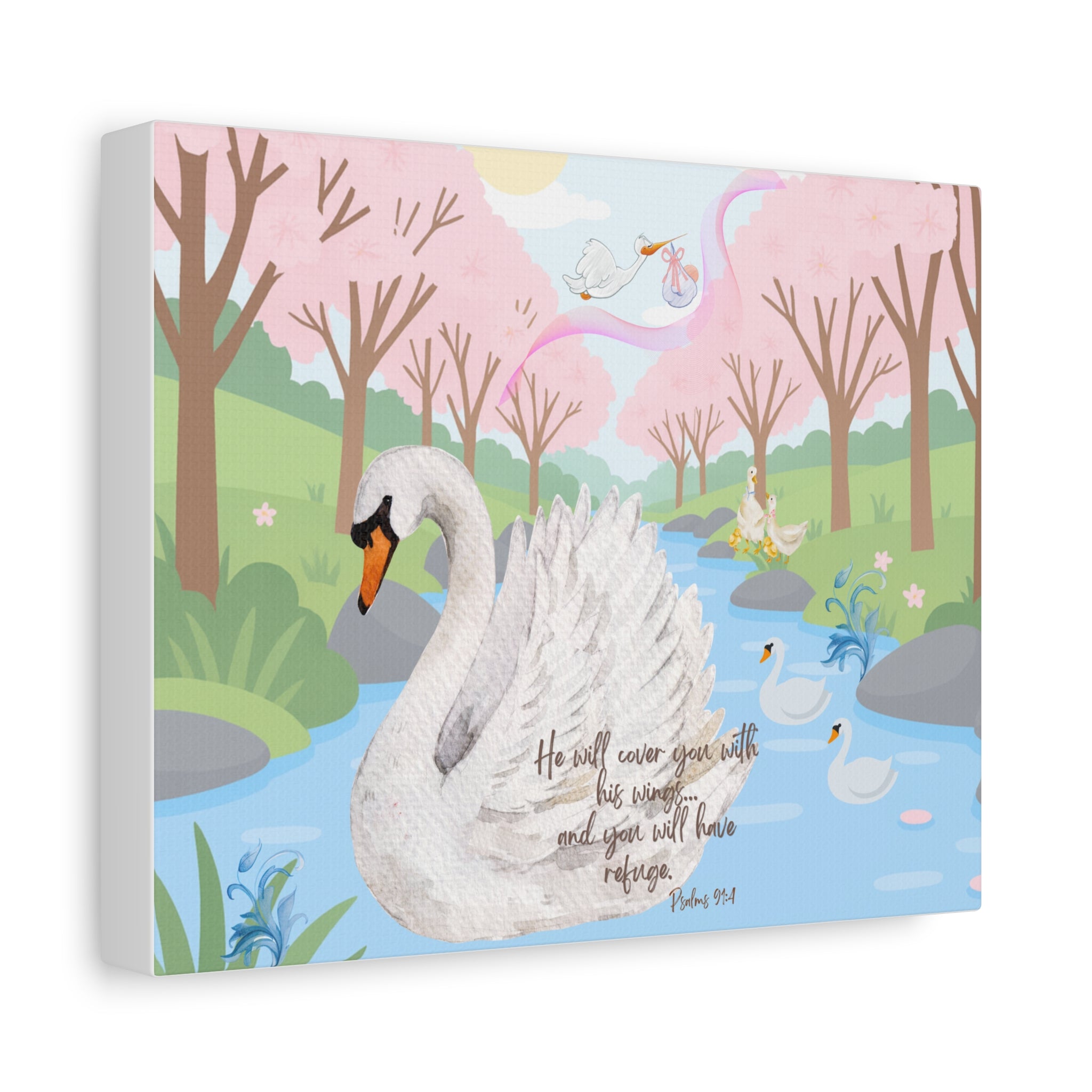 Matte Canvas, Stretched, "Under His Wings you will find Refuge"  Psalm 91:4 Baby Girl