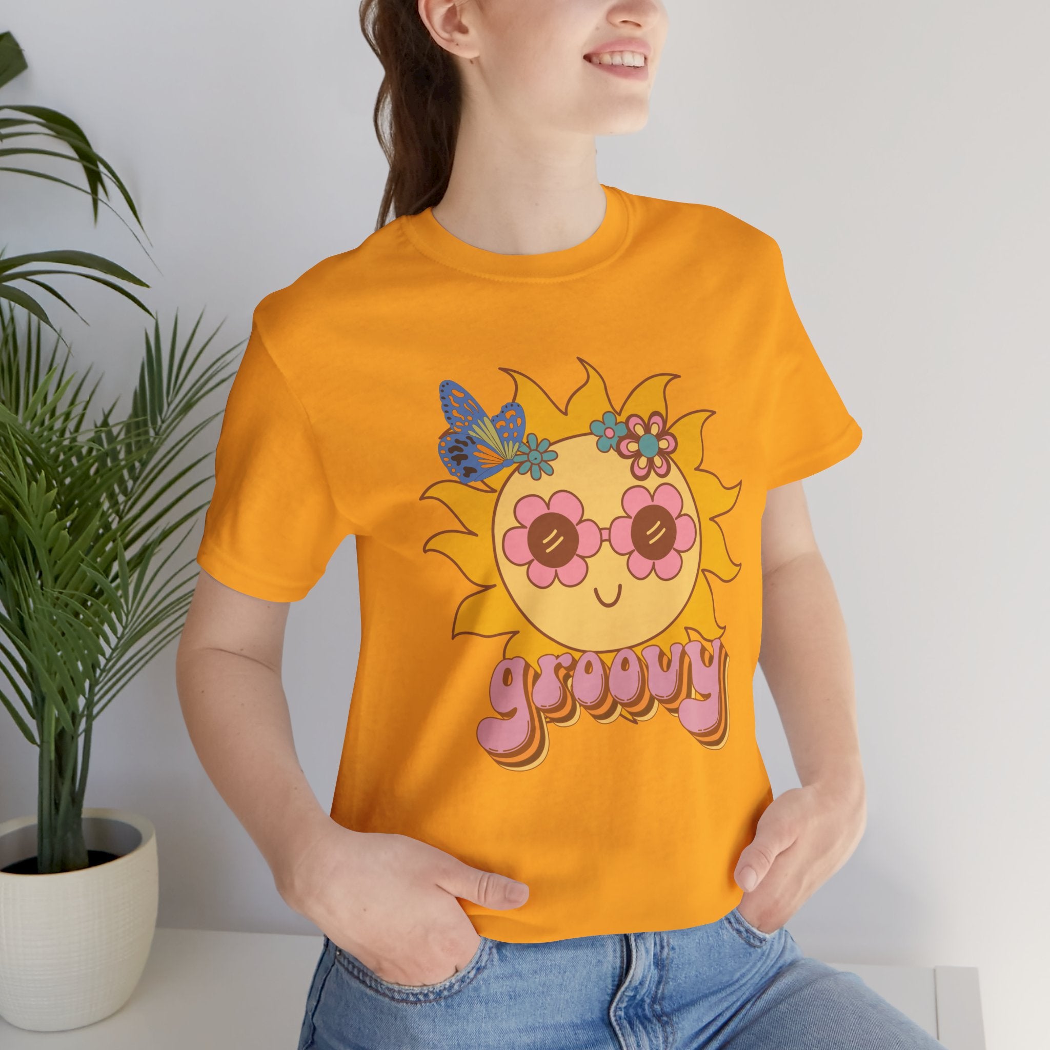 Peace and Love Groovy Sunflower Tee — 70s Retro Sun Graphic For Her