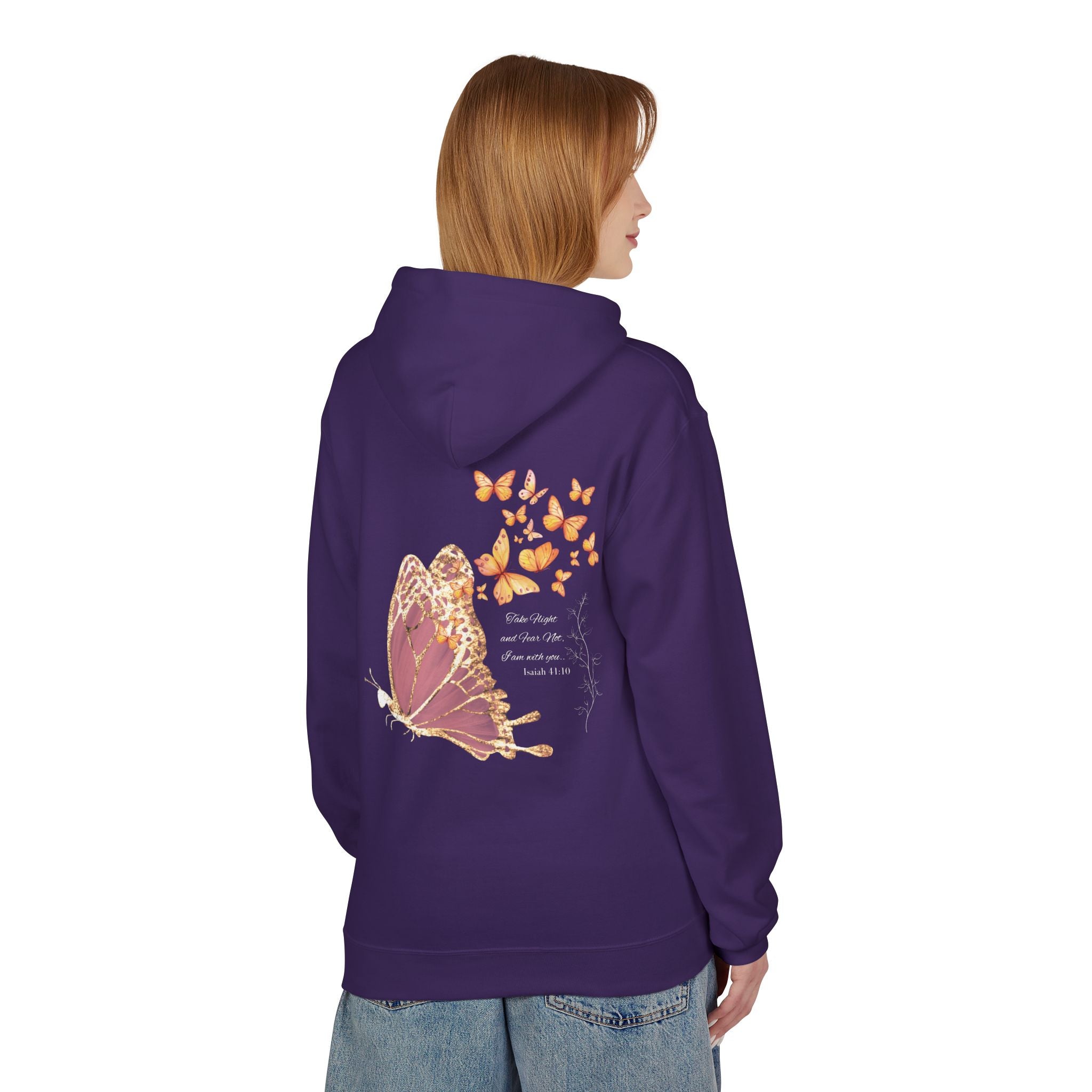 Adult Female Lightweight Soft Fleece Style Hoodie With Pockets:  "I am With You"  (Isaiah 41:10)