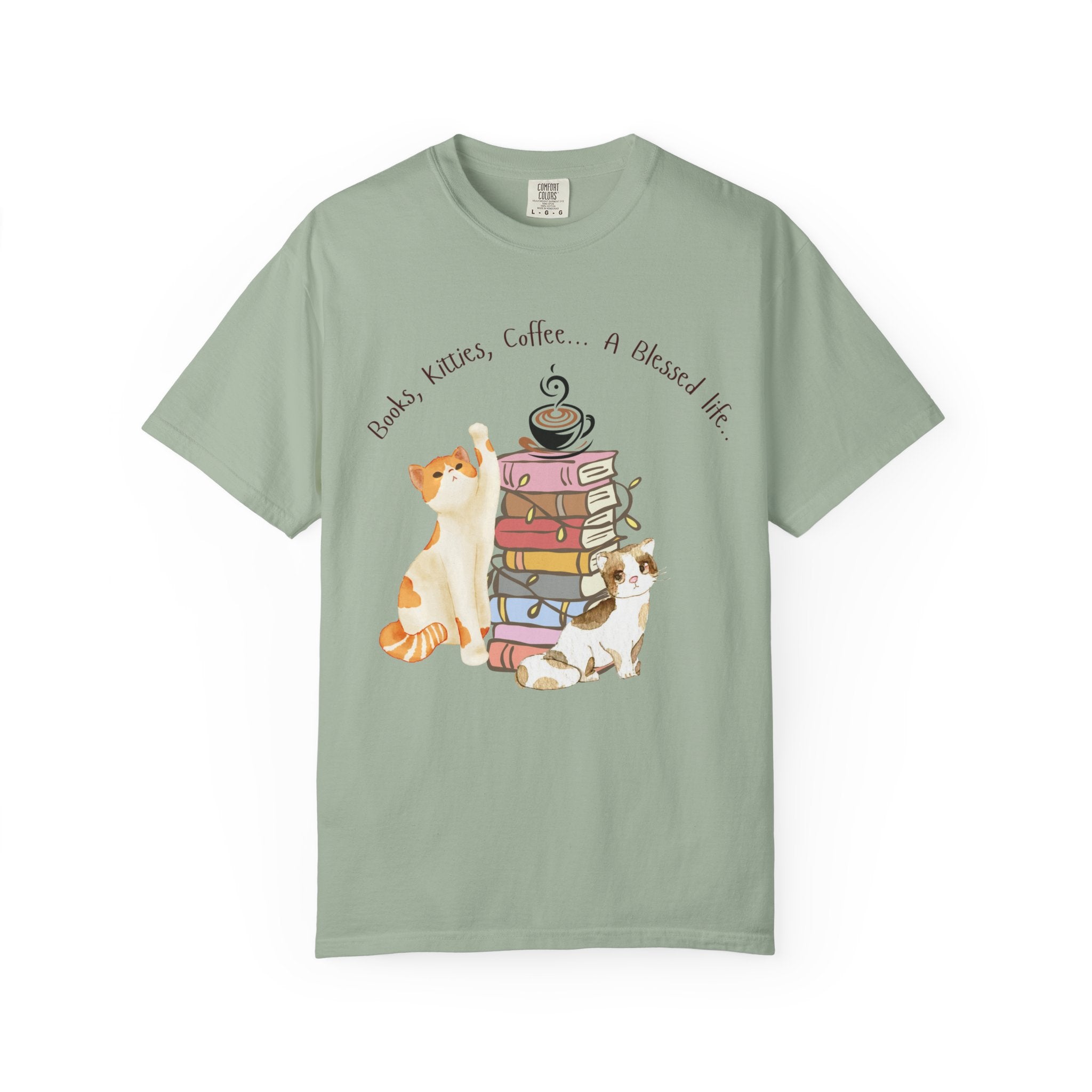 Adult Female Books, Kitties & Coffee Relaxed Tee;  A Blessed Life